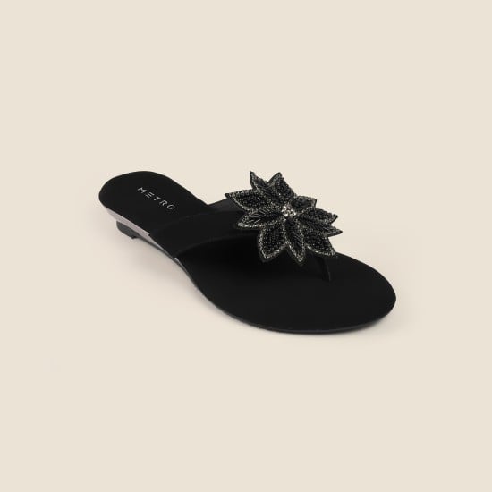 Women Black Ethnic Slippers