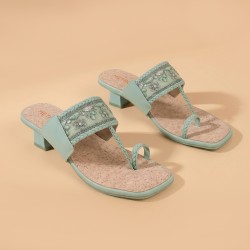 Women Green Ethnic Slip Ons
