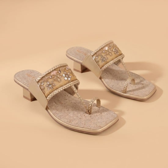 Women Gold Ethnic Slip Ons