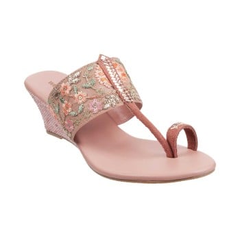 Walkway Women Peach Ethnic Slip Ons(SKU: 32-1689-80-37)