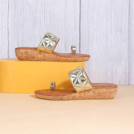 Women Gold Casual Slippers