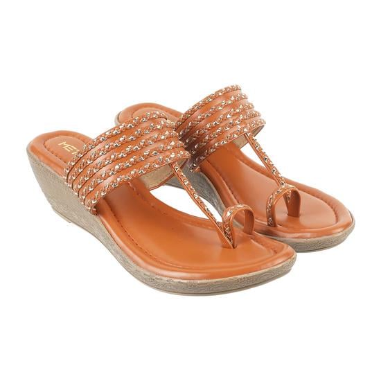 Women Tan Ethnic Slip Ons