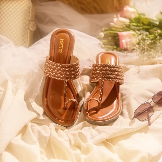 Women Tan Ethnic Slip Ons