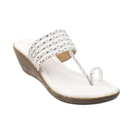 Women White Ethnic Slip Ons