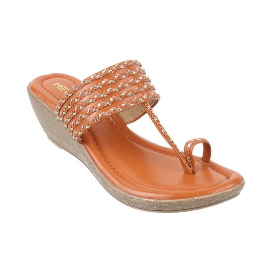 Women Tan Ethnic Slip Ons