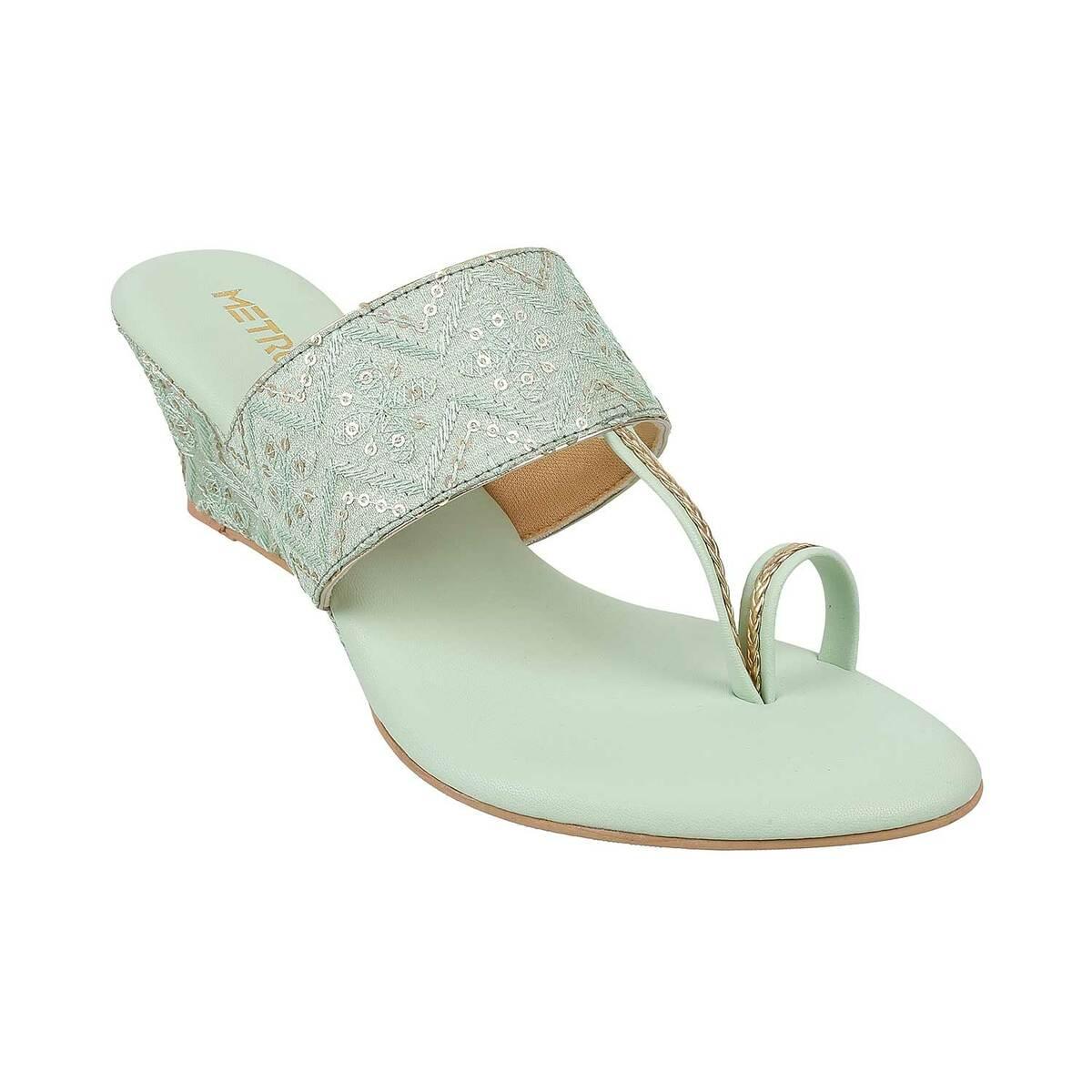 Buy GEMS AND CANDIES GREEN HEELED SANDALS for Women Online in India