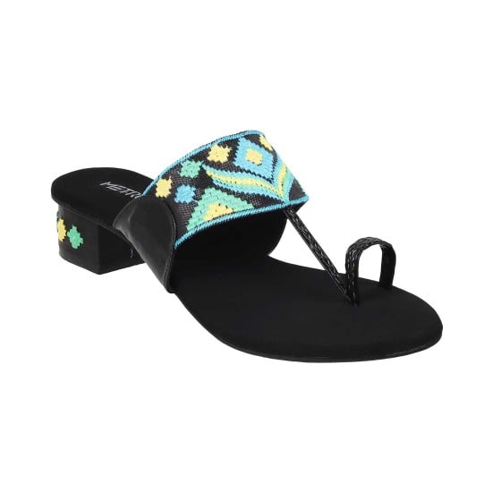 Women Black Ethnic Slip Ons