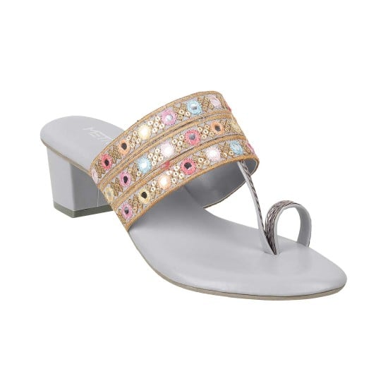 Women Grey Ethnic Slip Ons