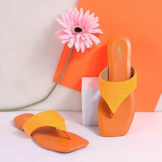 Women Orange Casual Slippers