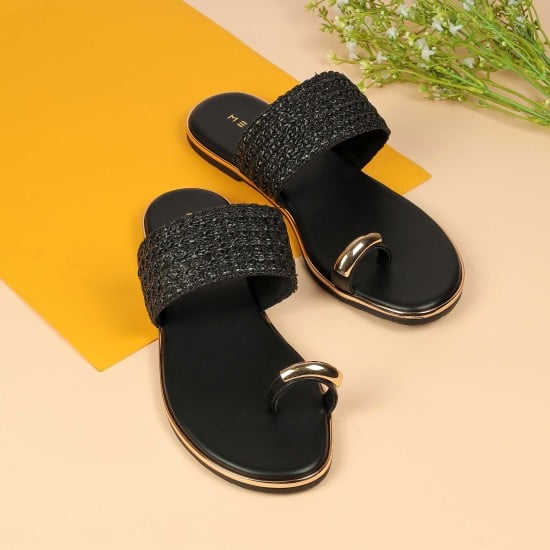 Women Black Ethnic Slip Ons