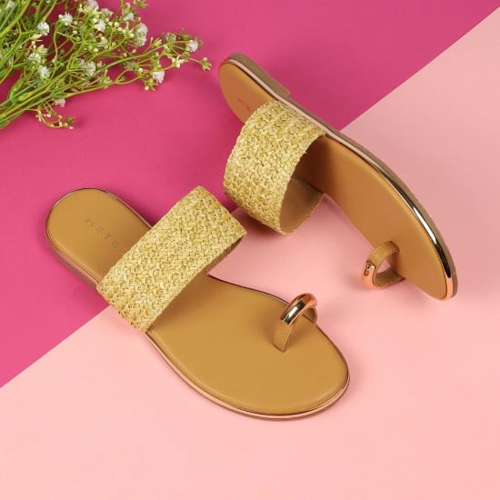 Women Beige Ethnic Slip Ons