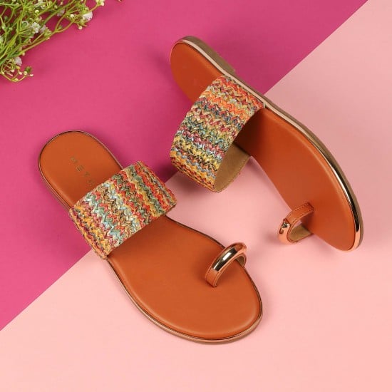 Women Tan Ethnic Slip Ons