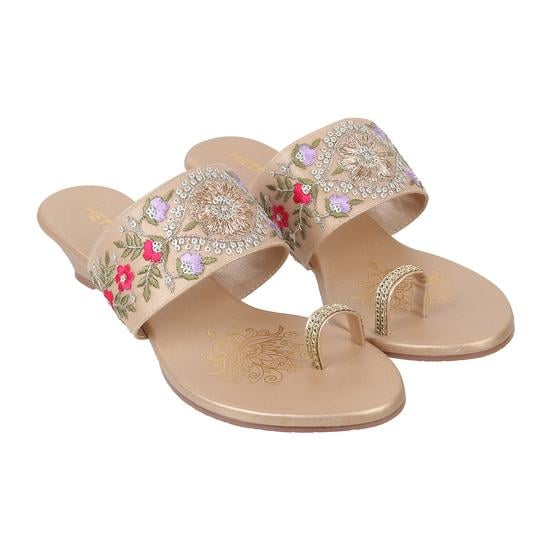 Women Gold Ethnic Slip Ons