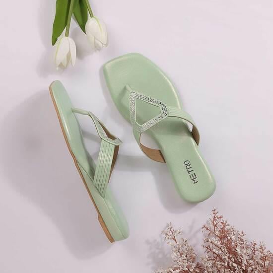 Women Green Ethnic Slip Ons