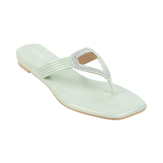 Women Green Ethnic Slip Ons