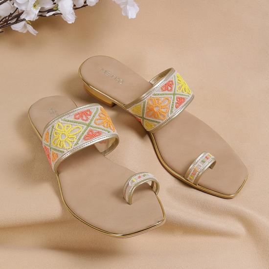 Women Gold Ethnic Slip Ons