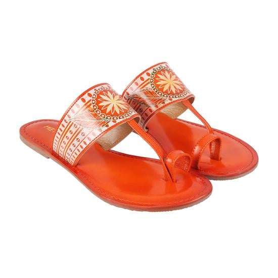 Women Orange Ethnic Slip Ons