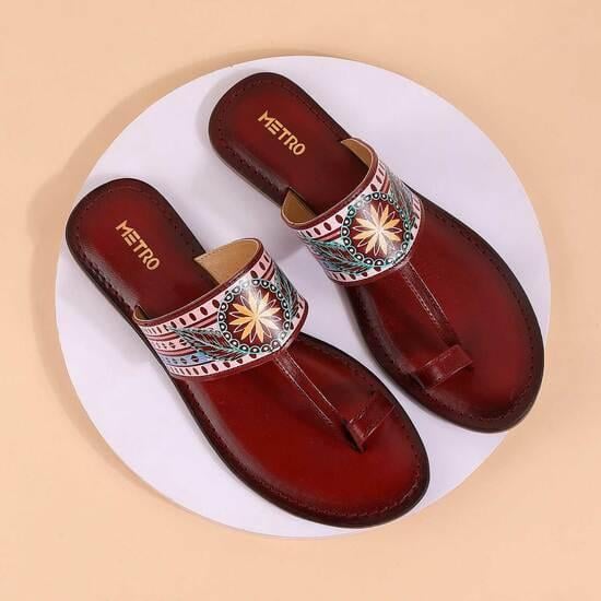 Women Maroon Ethnic Slip Ons