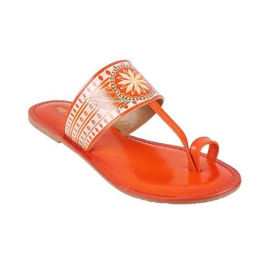 Women Orange Ethnic Slip Ons