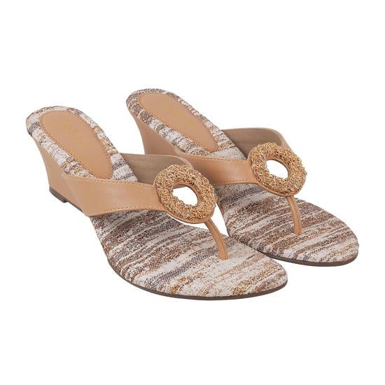 Women Beige Ethnic Slip Ons