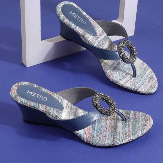 Women Blue Ethnic Slip Ons