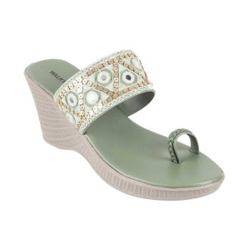 Walkway Women Green Ethnic Slip Ons(SKU: 32-696-21-36)