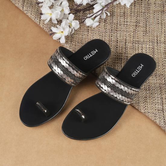 Women Black Ethnic Slip Ons