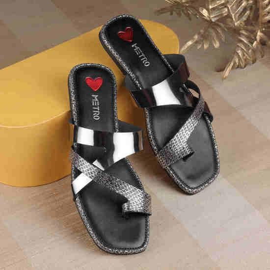 Women Gun-metal Casual Slip-Ons