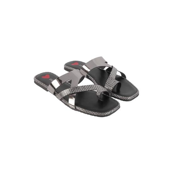 Women Gun-metal Casual Slip Ons