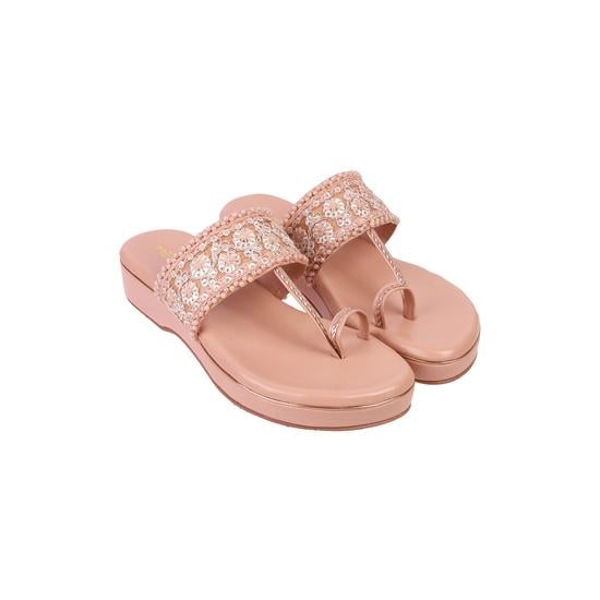 Women Peach Ethnic Slip Ons