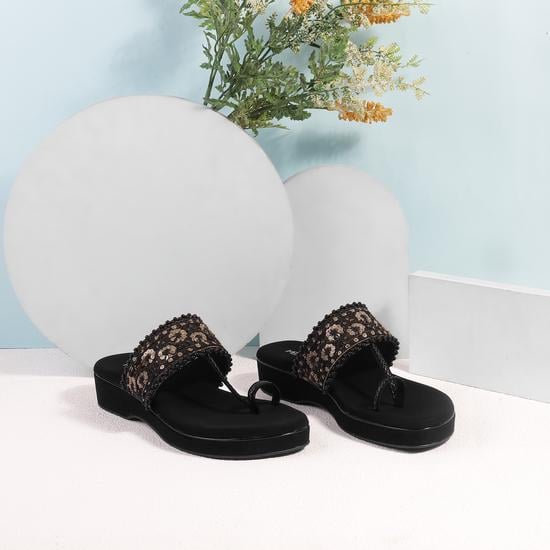 Women Black Ethnic Slip Ons