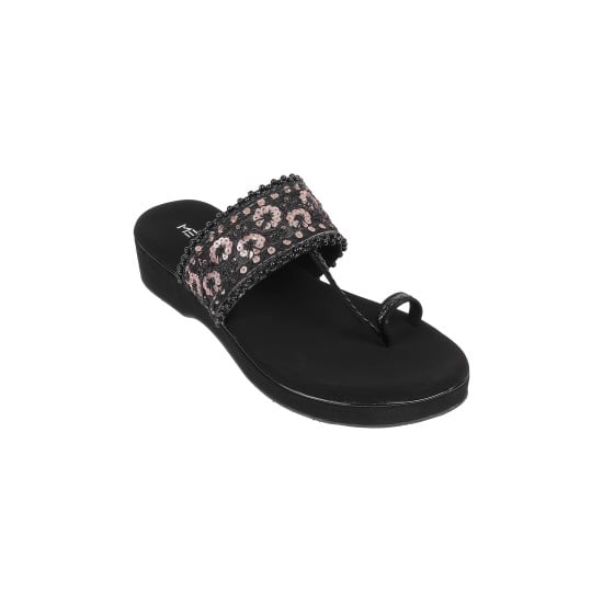 Women Black Ethnic Slip Ons