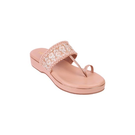Women Peach Ethnic Slip Ons