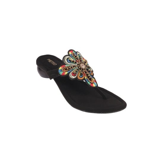 Women Black Ethnic Slip Ons