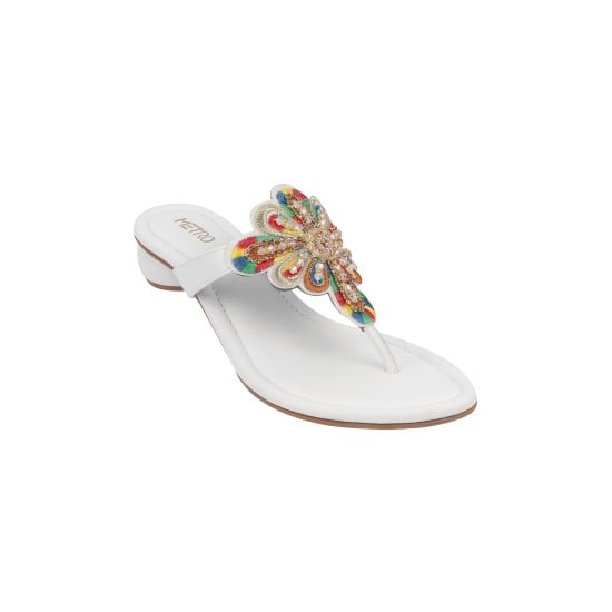 Women White Ethnic Slip Ons