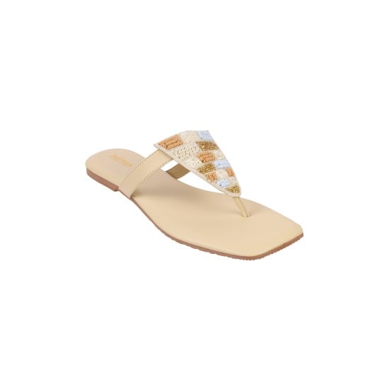 Women Beige Ethnic Slip Ons
