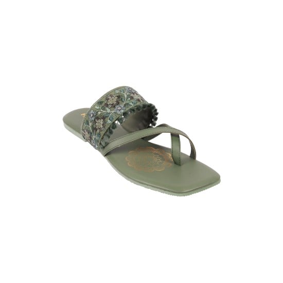 Women Green Ethnic Slip Ons