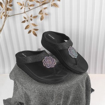 Walkway Women Black Casual Slippers(SKU: 32-991-11-38)