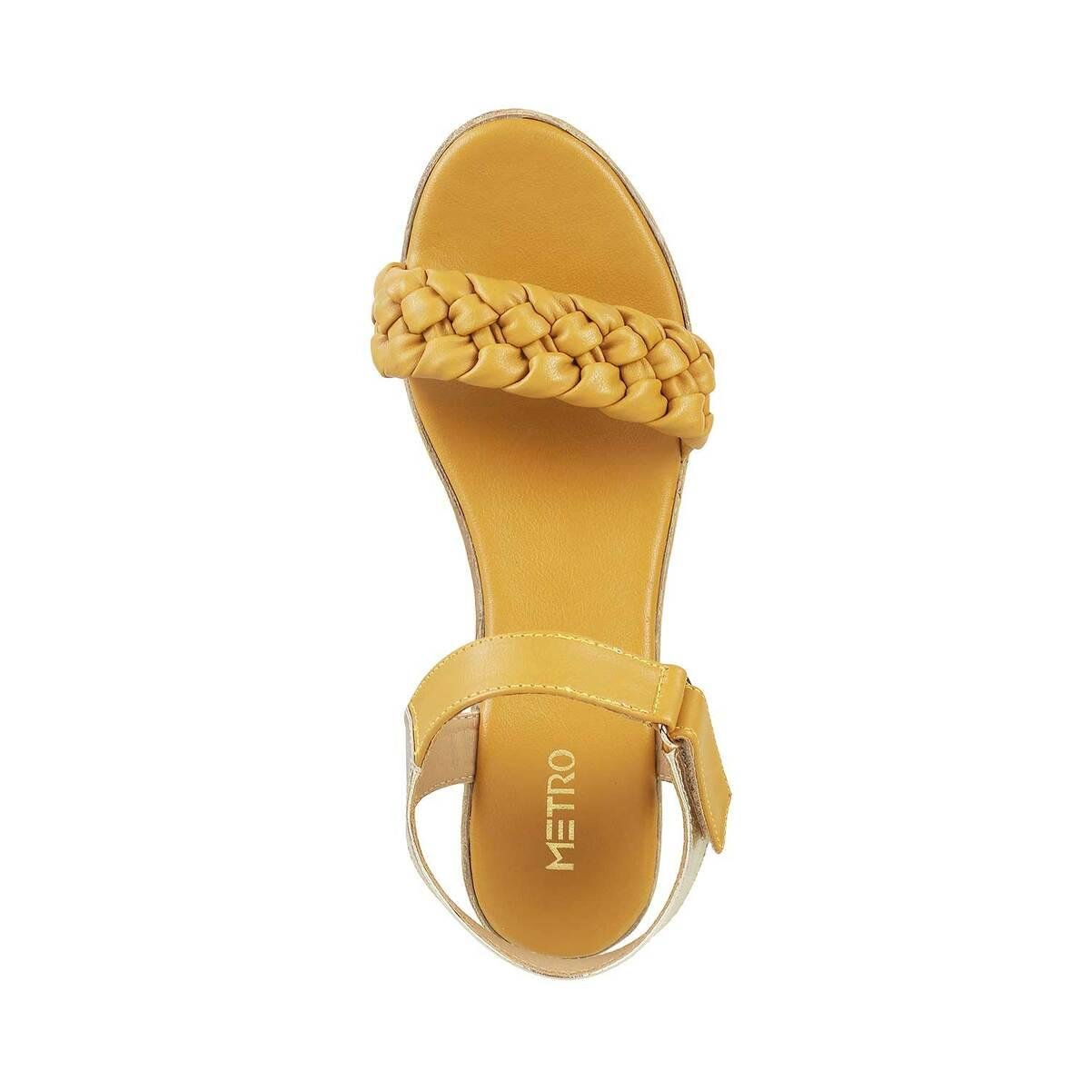 Women's Round Toe Yellow Cross Strap Pu Flat Sandals | SHEIN USA