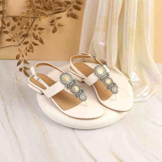 Women White Ethnic Sandals