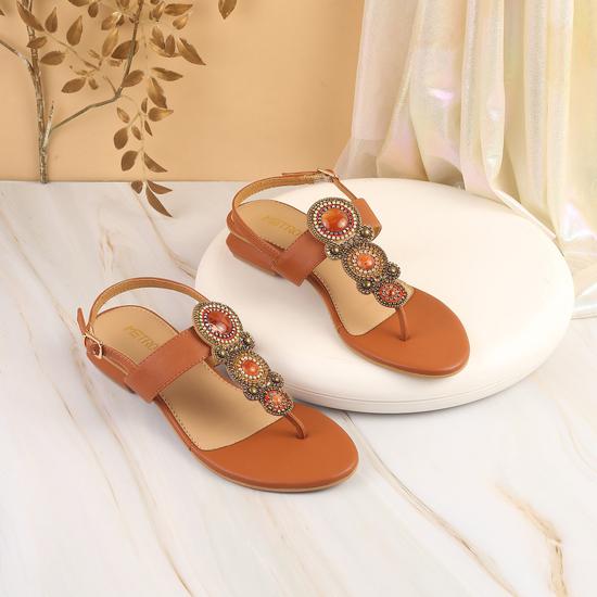 Women Tan Ethnic Sandals