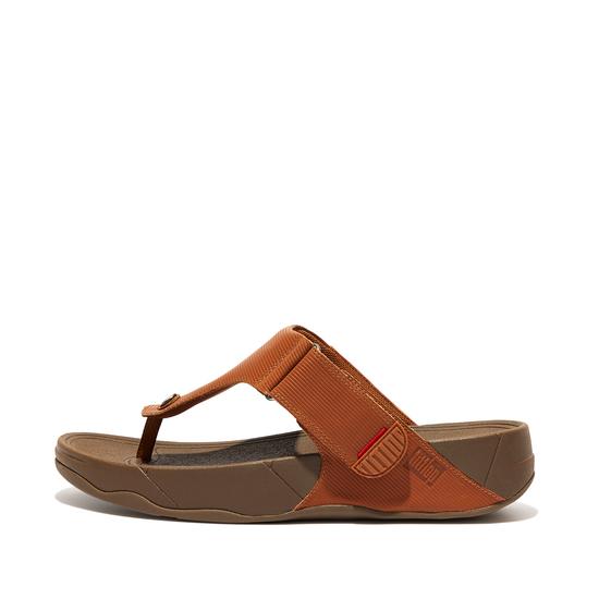 Men Trakk Ii-Stripe-Embossed Leather Toe-Post Sandals