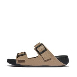 Gogh Moc Mens Buckle Embossed-Leather Slides