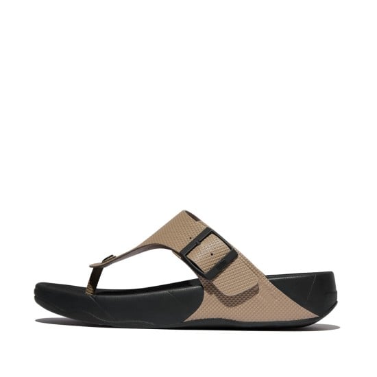 Trakk Mens Buckle Embossed-Leather T-Post Sandals