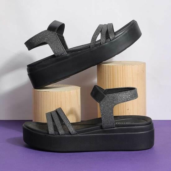 Women Gun-Metal Casual Sandals