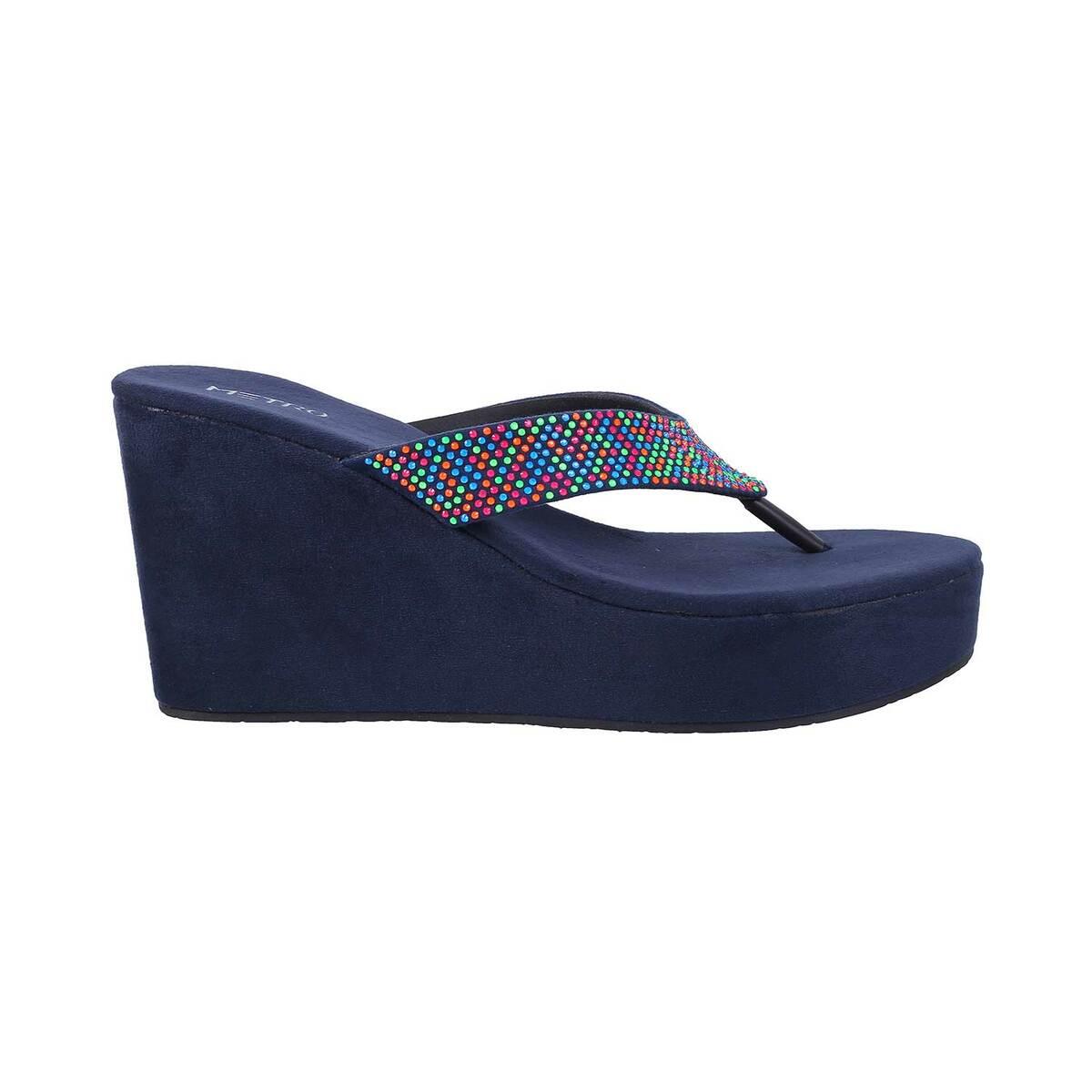 Navy blue wedge online flip flops