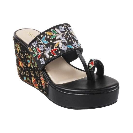 Women Black Ethnic Slip Ons