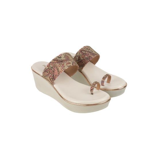 Women Beige Ethnic Slip Ons