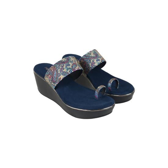 Women Blue Ethnic Slip Ons