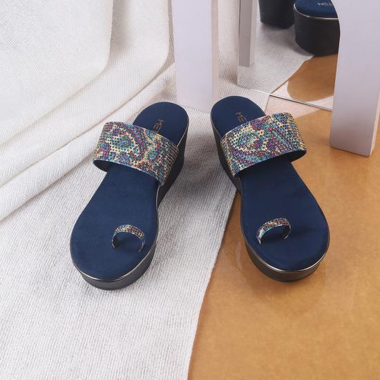 Women Blue Ethnic Slip Ons